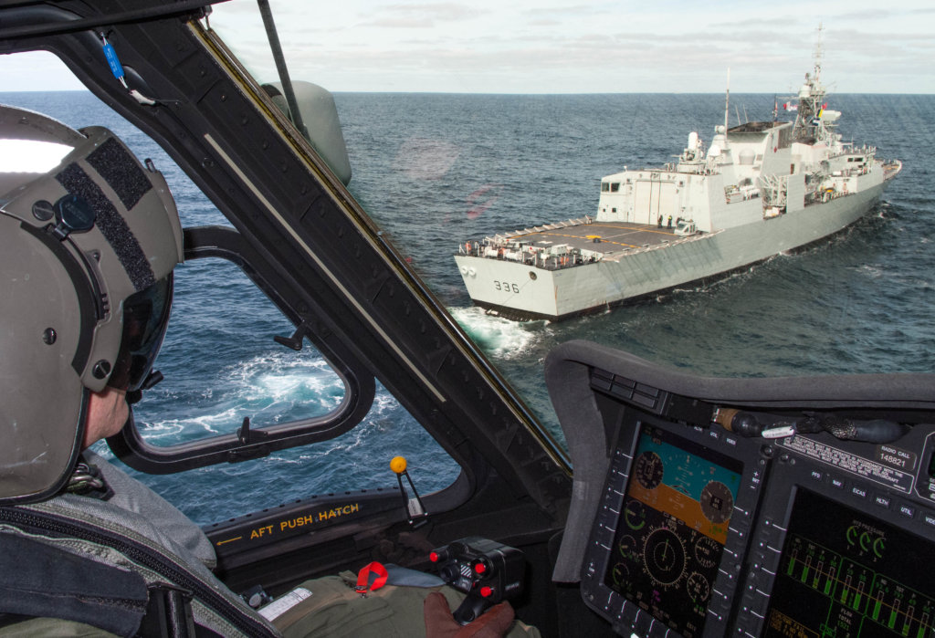 CH-148 Cyclone crews conduct an operational test and evaluation with HMCS Montréal, the first ship to support a helicopter test and evaluation facility detachment. Royal Canadian Navy Photo
