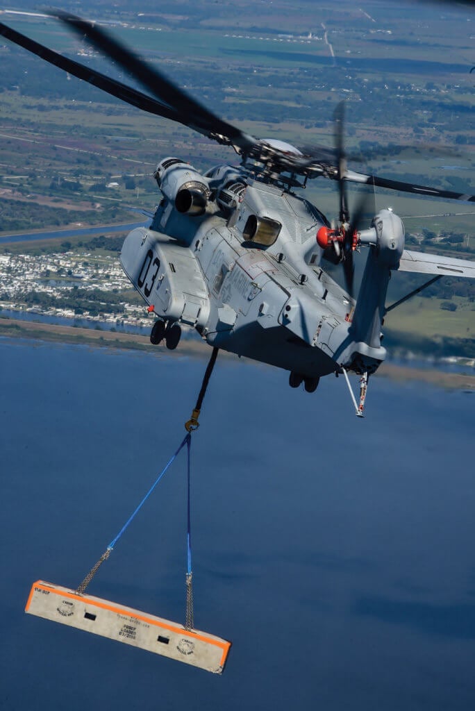 The CH-53K's main rotor is 79 feet (24 meters) in diameter, and its tail rotor alone produces as much thrust as the main rotor on a Sikorsky S-76 helicopter.