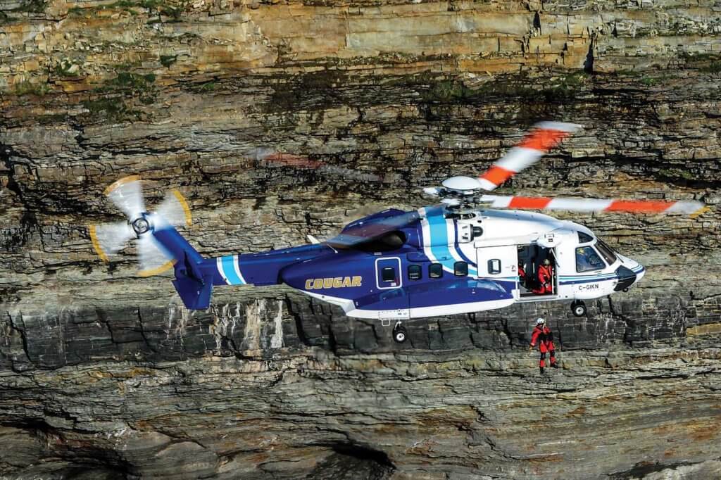 Cougar has been operating off the coast of Newfoundland from its base in St. John's since it won a contract to service the Hibernia platform in 1996. Today, it has four Sikorsky S-92s flying shuttle runs to offshore platforms, and a fifth dedicated to providing a search-and-rescue service on behalf of its oil-and-gas customers. Mike Reyno Photo