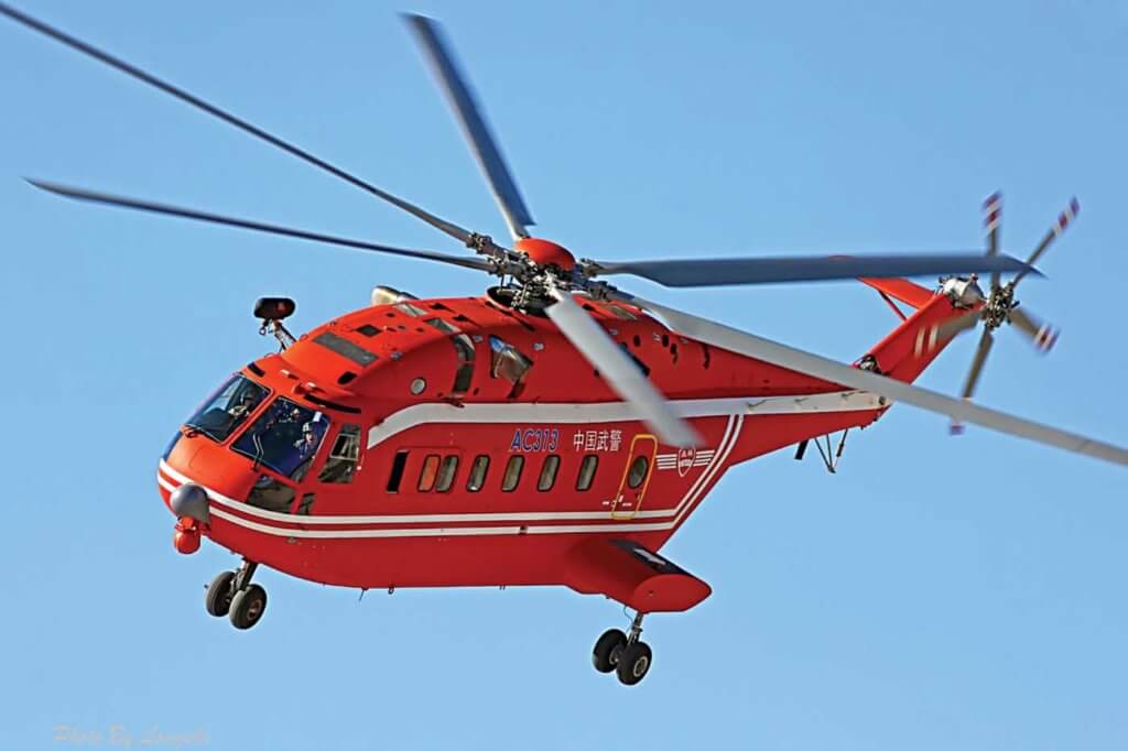 The 13-ton Avicopter AC313 is an updated design based on the Harbin Z-8, which is itself a derivative of the Aérospatiale SA321 Super Frelon. AVIC Photo