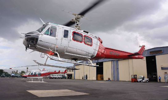Guardian Helicopters’ new Bell 205A-1++ makes its first landing at its new base. The helicopter immediately went into RSI’s hanger for radio updates and other light maintenance.