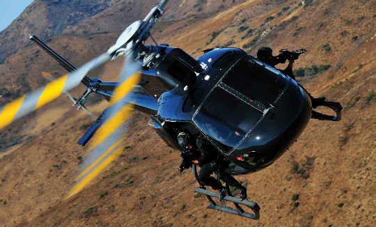 Painted in a sinister grey-black, the AS350 B3 can play multiple roles in the movie and TV production industry.