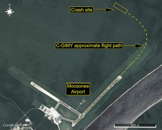 This image from the Transportation Safety Board shows the approximate flight path of the accident helicopter. Transportation Safety Board Photo