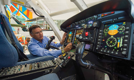 The panel of the FURA Bell 429 required quite a bit of modification to accommodate the avionics suite, including the addition of a touchscreen Garmin GTN 750 GPS/Nav/Comm/MFD.