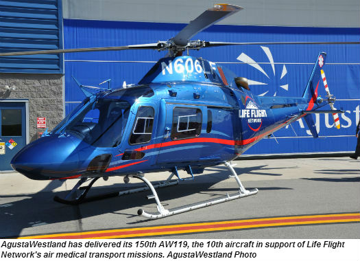 AgustaWestland delivers 10th AW119Kx to Life Flight Network
