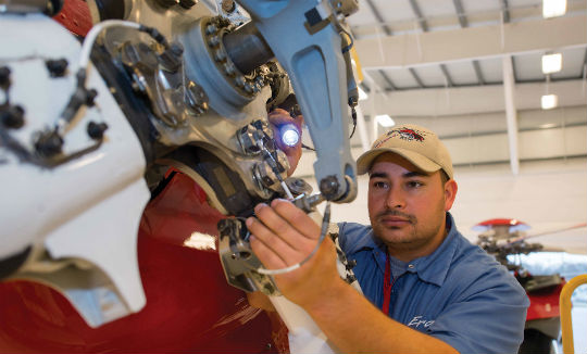 Robert Flores is one of Era's 68 aircraft maintenance technicians (AMTs) assigned to the Houma base. There are also two supervisors, six line leads, four support personnel and a regional maintenance manager. Dan Megna Photo