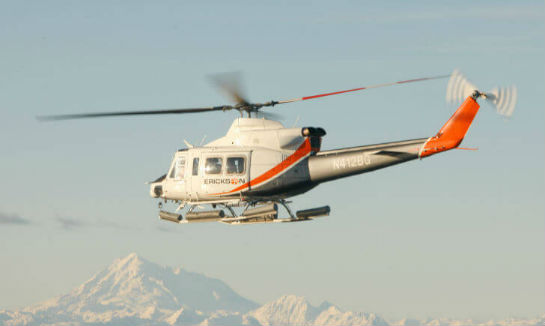Erickson’s Bell 212 helicopters will transport USCG Research and Development Center staff and equipment to various locations in Nome. Erickson Photo