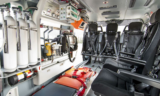 The interior can be converted quickly without special tools to fulfill various operating needs, ranging from dedicated air medical to search-and-rescue and law enforcement. Mecaer Aviation Group Photo