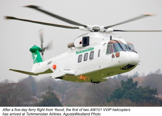 First of two AW101 VVIP helicopters delivered to Turkmenistan