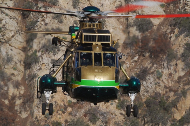 Los Angeles County Sheriff's Department (LASD) SH-3H Air Rescue 5 performs a hoist rescue in the Angeles National Forest.