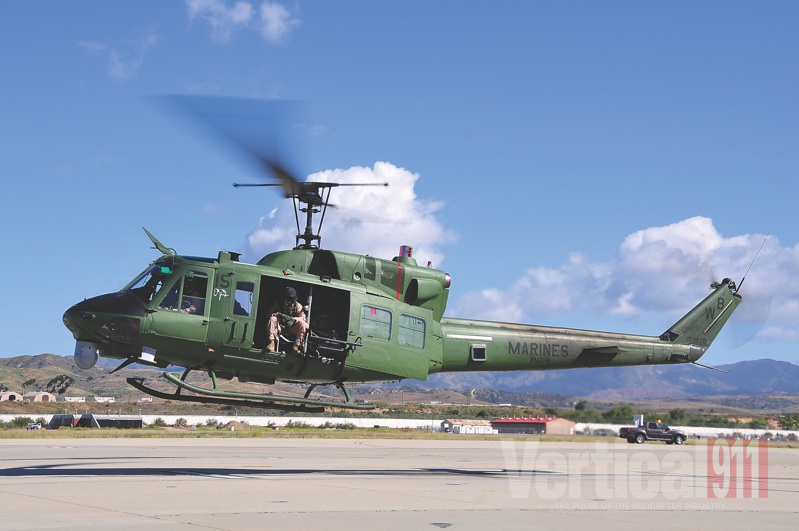 Seen here painted field green with VMO-6 (disestablished) squadron markings, the very last Bell UH-1N Huey that was based at Camp Pendleton, Calif., began its three-day, cross-country flight to Marine Corps Air Station New River, N.C., on June 6, 2011. This last November model Huey was headed to HMLA-269 for its final operational service with the Marine Corps. Skip Robinson Photo