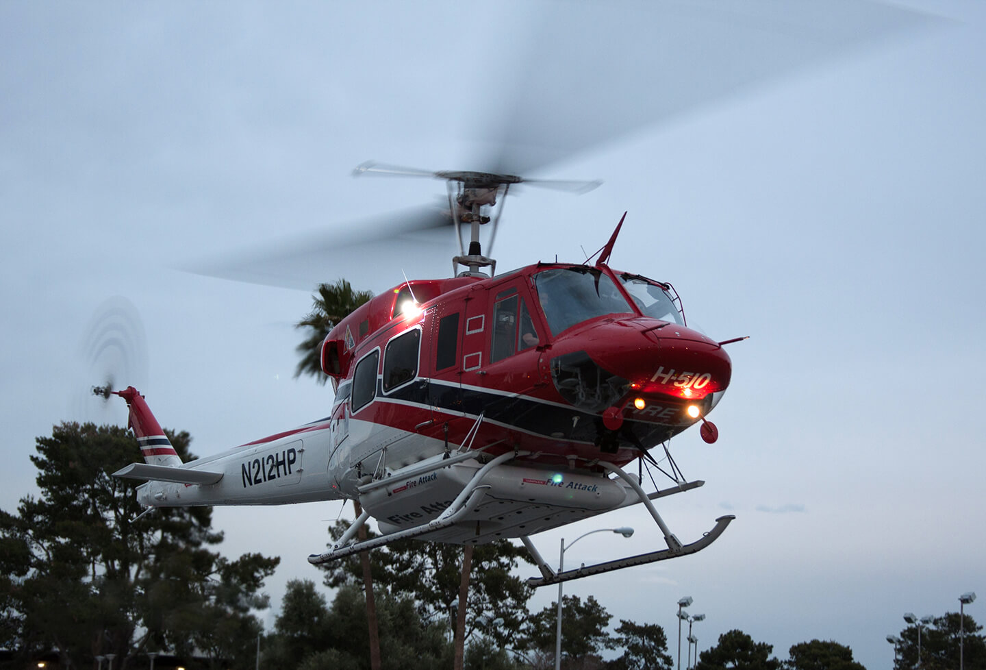 A Bell 212 departs Heli-Expo 2013 in Las Vegas