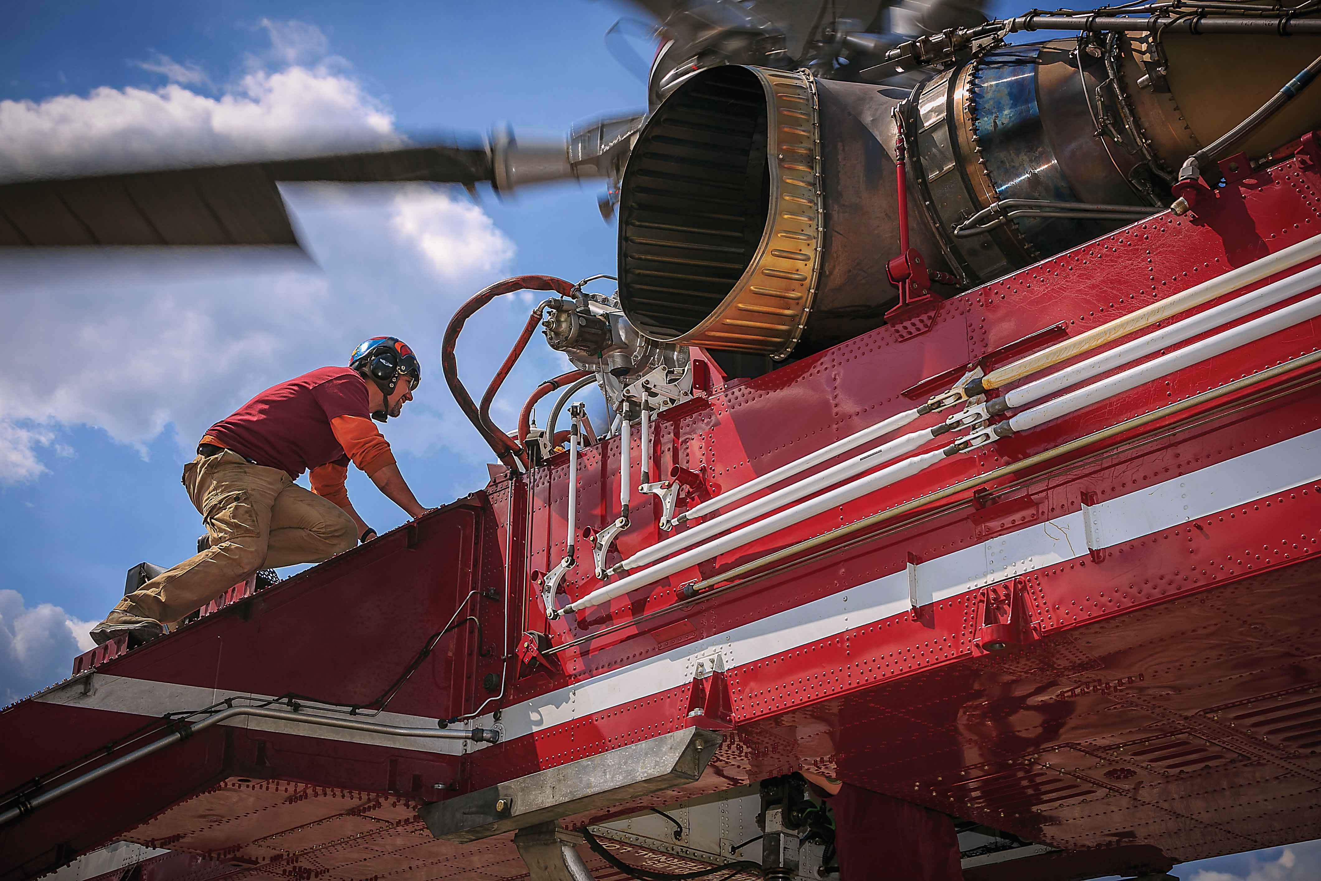 Mechanic works on Sikorsky CH-54