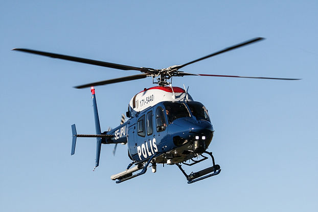 Swedish Police Bell helicopter in flight.
