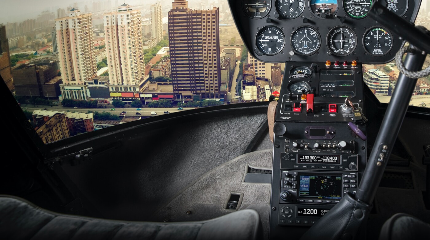 Garmin equipment shown within helicopter cockpit
