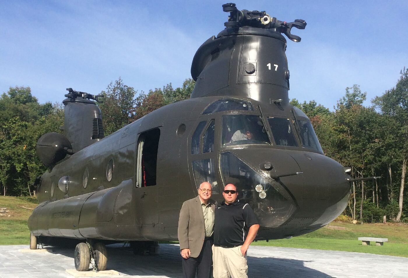 Glenn Wargo, left, an H.W. Farren employee, represented Columbia Helicopters at the opening of the memorial in September 2016. Glenn Wargo Photo