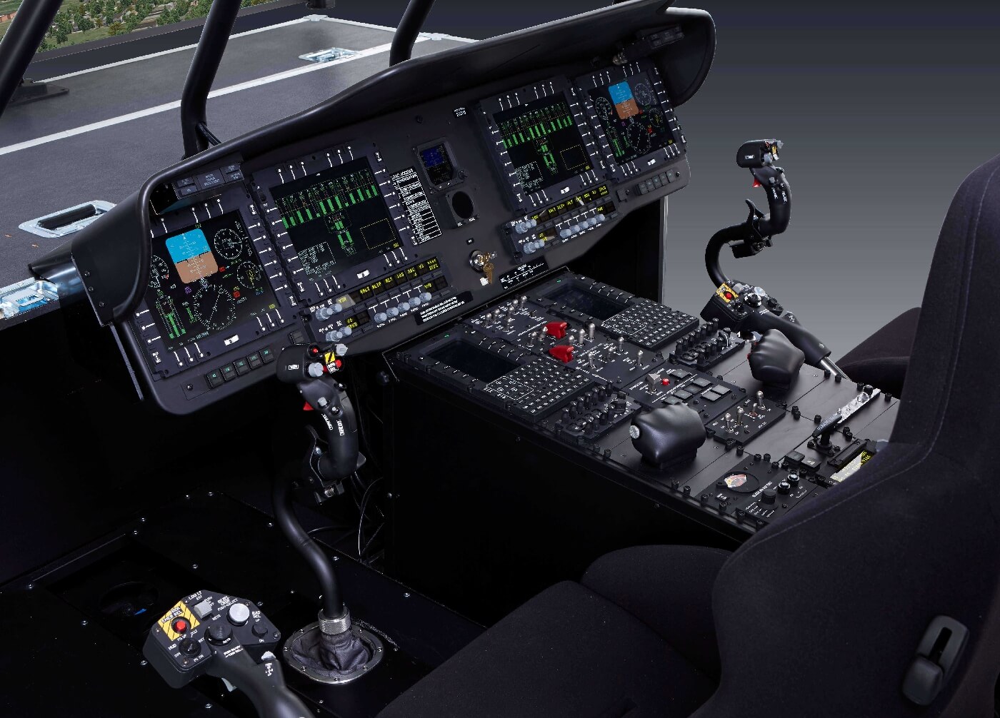 SGB will provide its proven cockpit avionics procedural tool with visual and flight control systems; and Stirling will be responsible for supplying seven cockpit control sets and spares. Each set includes both pilot and co-pilot controls, which include active cyclics, collectives and pedals. Stirling Photo