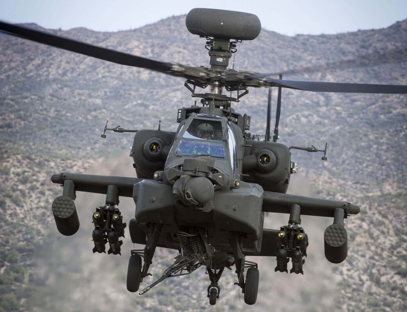 AH-64E Apache helicopter in flight