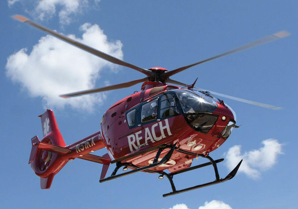 The medically-equipped helicopter chosen to serve the Southern California area is an Airbus EC135, with dual engines that can fly at airspeeds up to 150 miles per hour. REACH Photo