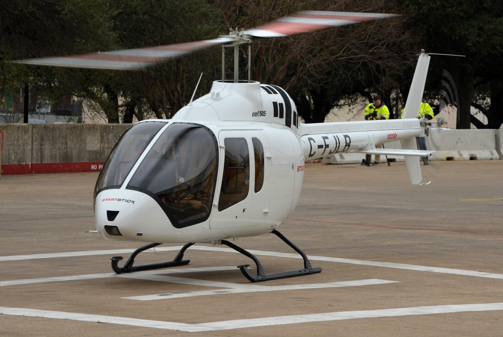 A Bell 505 Jet Ranger X arrives at HAI Heli-Expo 2017 in Dallas. Honeywell's latest helicopter purchase outlook reports strong demand for light single-engine models such as the Bell 505, particularly in North America.