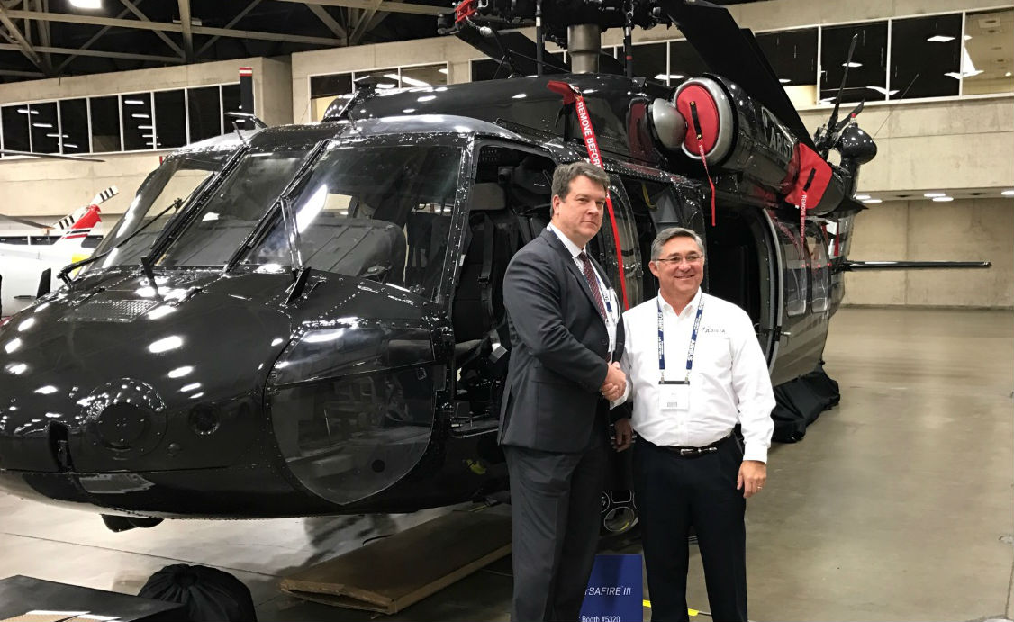 Bob Caldwell, president and CEO, International Defense and Aerospace Group and Richard Enderle, CEO, Arista Aviation. Arista Aviation Photo