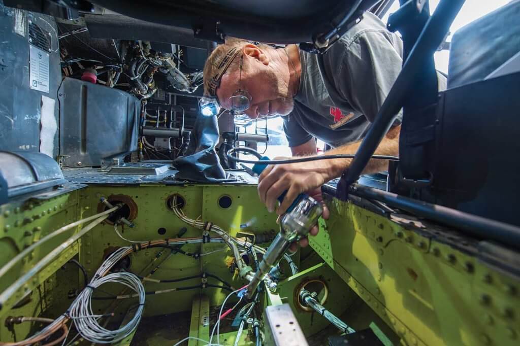Senior maintenance technician Doug Boody joined Firehawk last year after 38 years with Sikorsky's Black Hawk program.