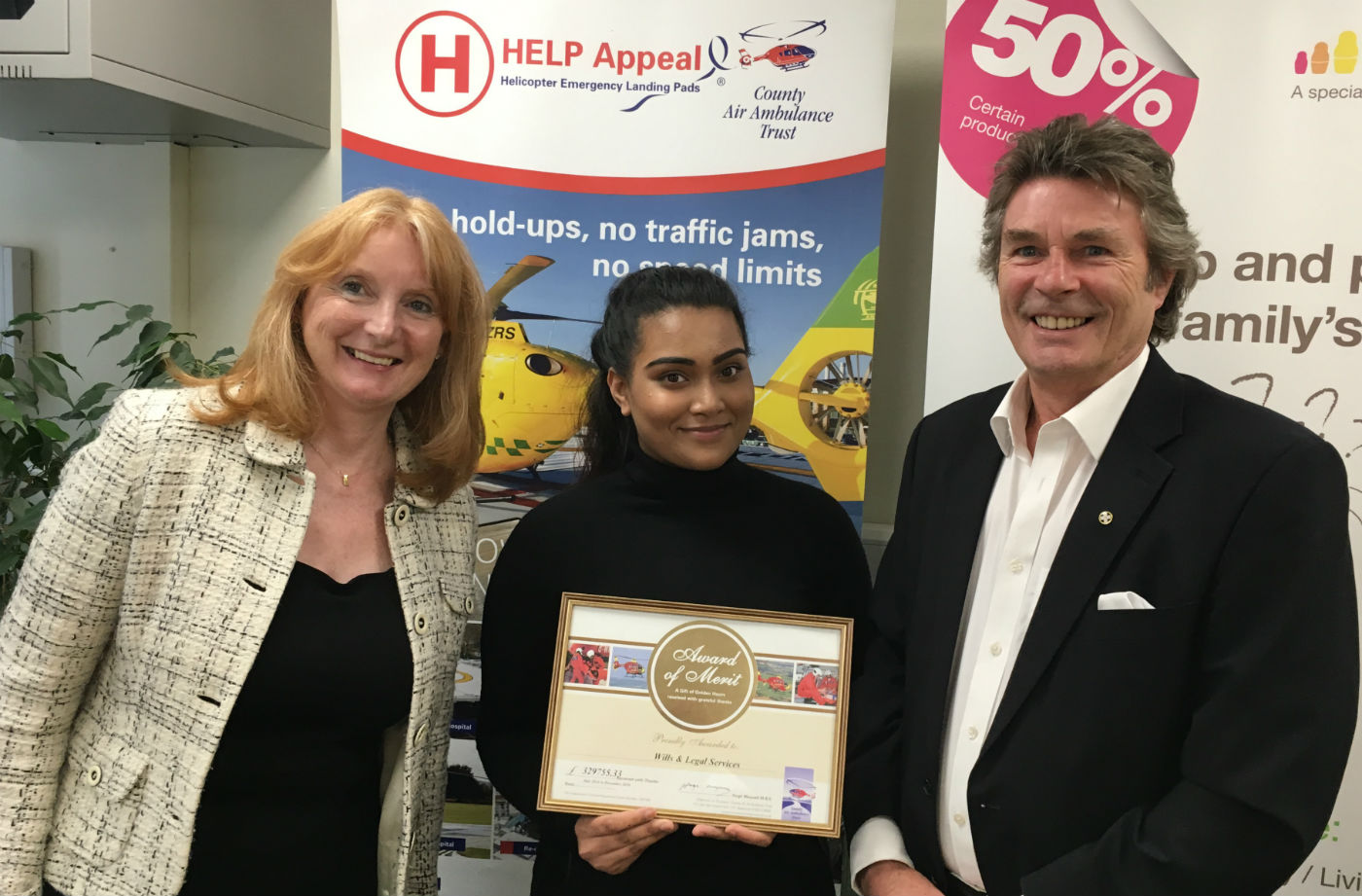This latest donation takes the combined total donated, by Wills & Legal Services, to £350,000. From left: Sally Abbott, HELP Appeal head of fundraising; Mahima Sultana, trainee charity liaison officer at Wills & Legal Services; and Robert Bertram, CEO HELP Appeal. HELP Appeal Photo