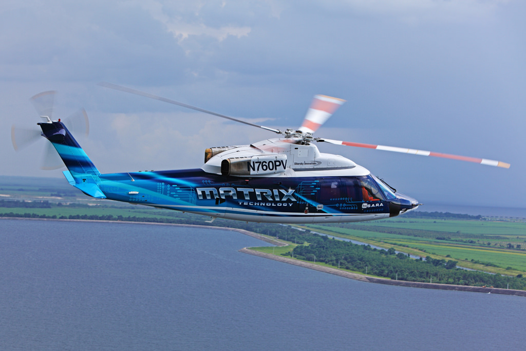 Sikorsky announced the launch of the Matrix Technology program in 2013. While it has been maturing it on two products: the Sikorsky Autonomy Research Aircraft (SARA) — a customized S-76B (pictured here), and an optionally piloted UH-60A Black Hawk, it hopes to ultimately use the technology to augment pilot operations across its product line. Sikorsky Photo