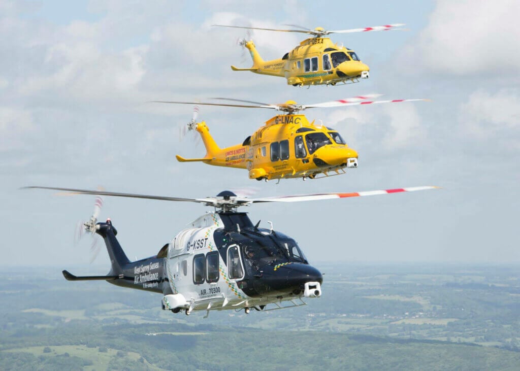 Three Leonardo AW169s are captured flying in formation. Photo submitted by Simon Pryor