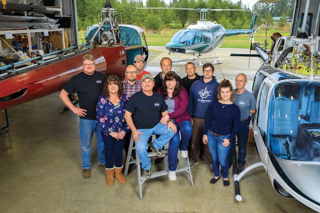 Hugh and Wendy Andrews sit in the Aero-Smith hangar on Vancouver Island, surrounded by their talented staff.