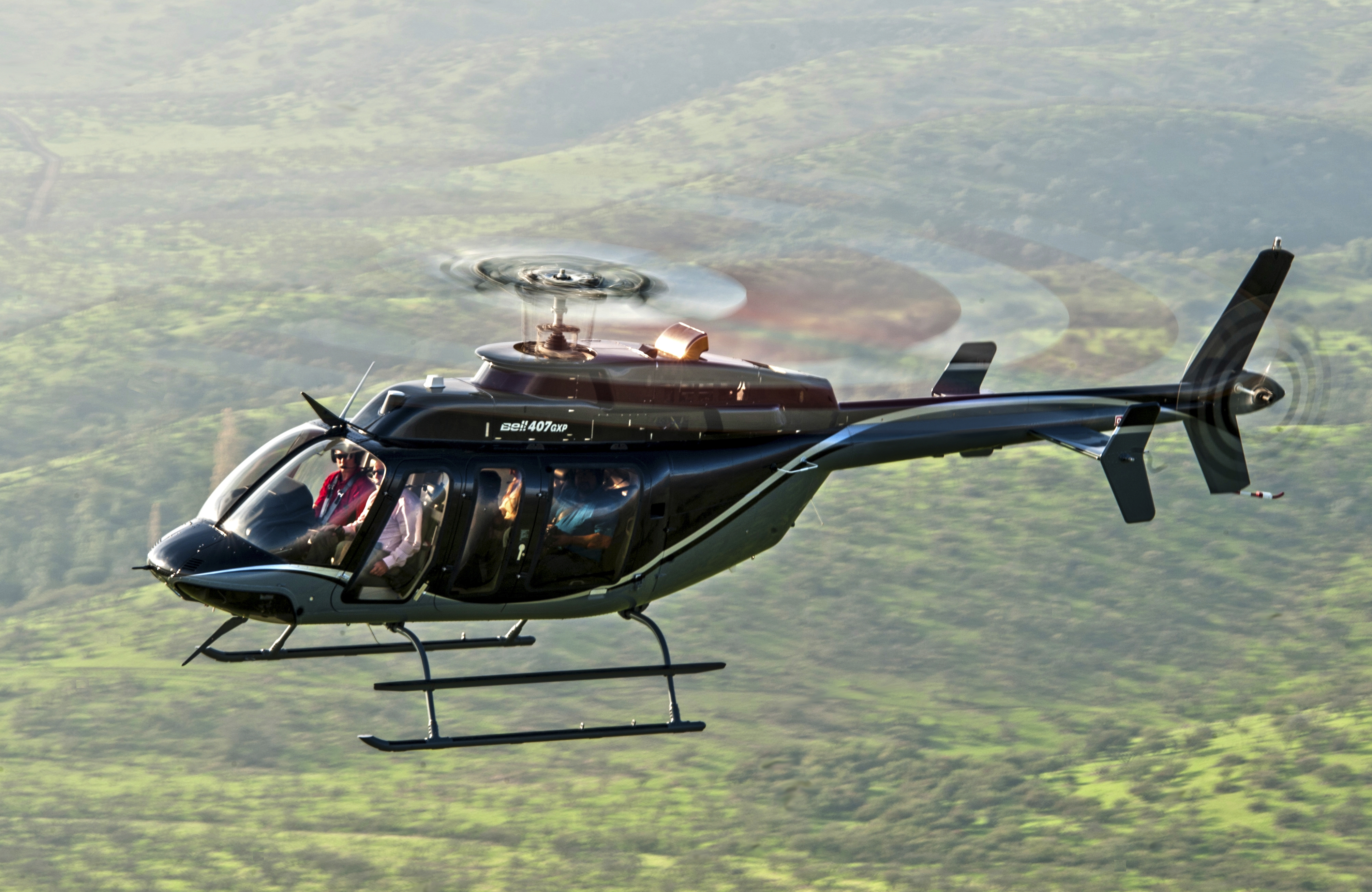 The Bell 407GXP, launched in 2015, is an upgrade to the Bell 407 product line that provides an additional 50 pounds (22.5 kilograms) of payload capability, coupled with a new M250 Rolls-Royce engine. Bell Helicopter Photo