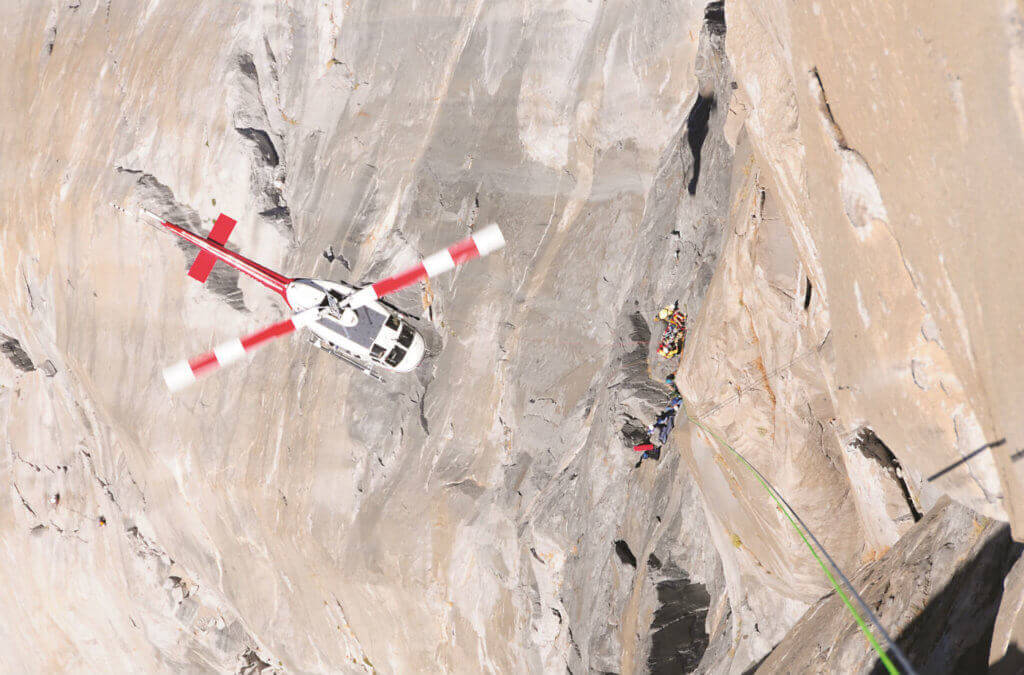 High-angle cliff rescues with technical terrain short haul rescues are the hallmark of SAR work at Yosemite National Park. Tom Evans Photo