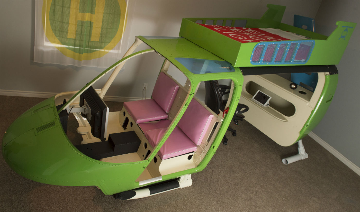 Craviations’ cool bunkbed is made out of a Bell helicopter. The idea was born around the same time as the Rancourt's first grandchild.