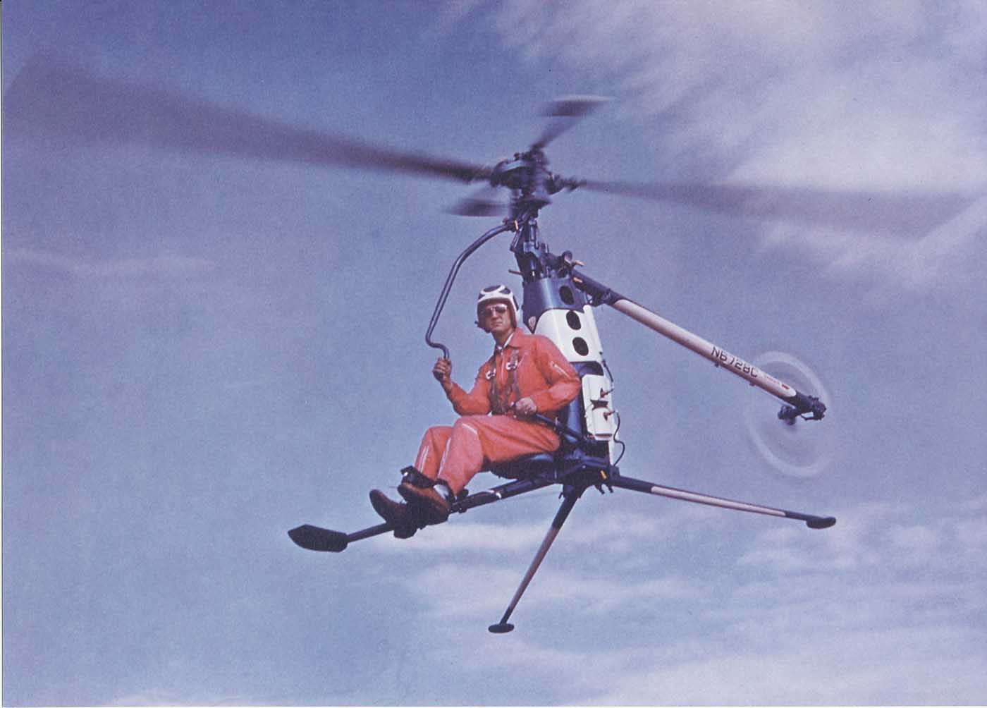 The Hiller Rotorcycle pre-production prototype in flight. Here, it is flown by Hiller’s chief pilot, Richard Peck. Hiller/Jeff Evans Collection Photo