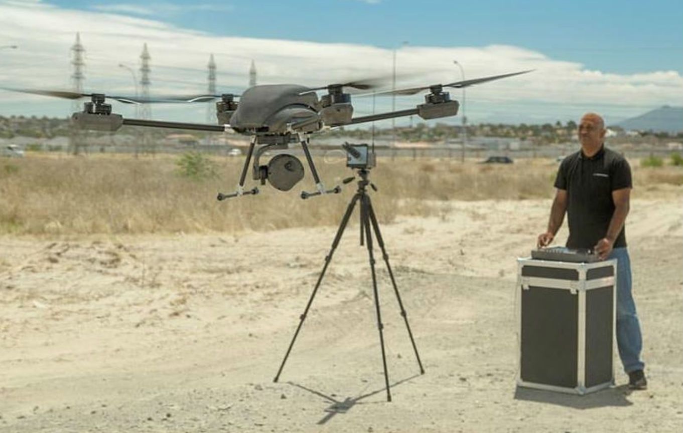 Airborne Drones’ Vanguard 35-kilometer long range surveillance drone ready to take flight. Airborne Drones Photo