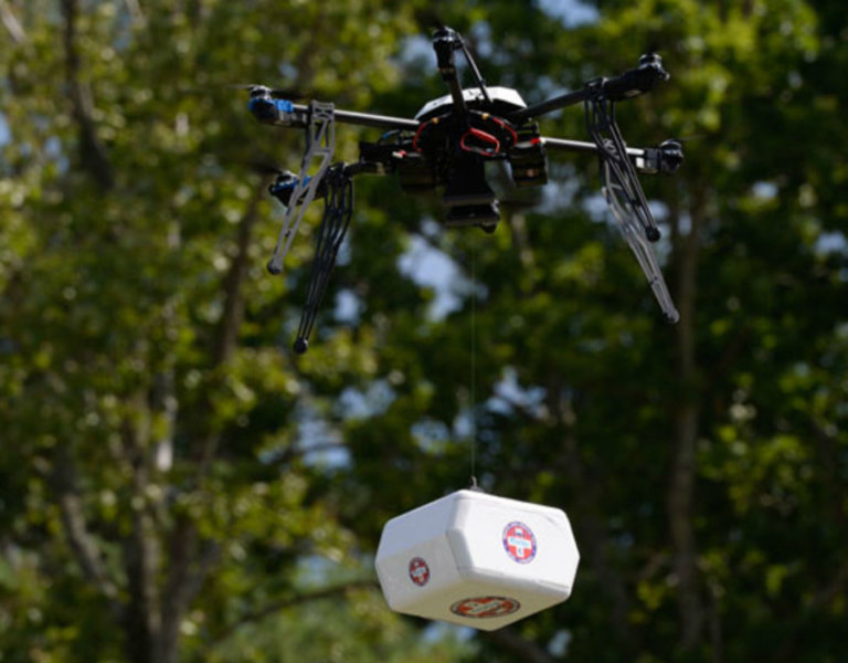 On July 17, 2015, in collaboration with NASA, Flirtey conducted the first-ever FAA-approved drone delivery when it delivered multiple packages of urgent prescription medication to the Remote Area Medical health clinic in Wise, Virginia. Flirtey Photo