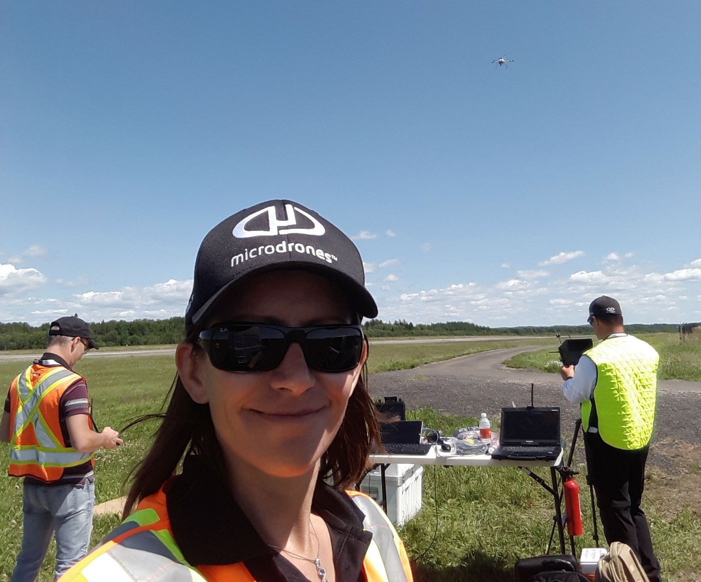 Jocelyne Bois, Microdrones’ flight operations manager; Microdrones’ research and development engineer Jeremy Jung; and Microdrones’ UAV pilot Yannick Savey completed the successful flights with a variety of payloads attached to an md4-1000 unmanned aerial vehicle, one of the few aircraft included on Transport Canada’s exclusive list of Compliant Unmanned Air Vehicles. Microdrones Photo