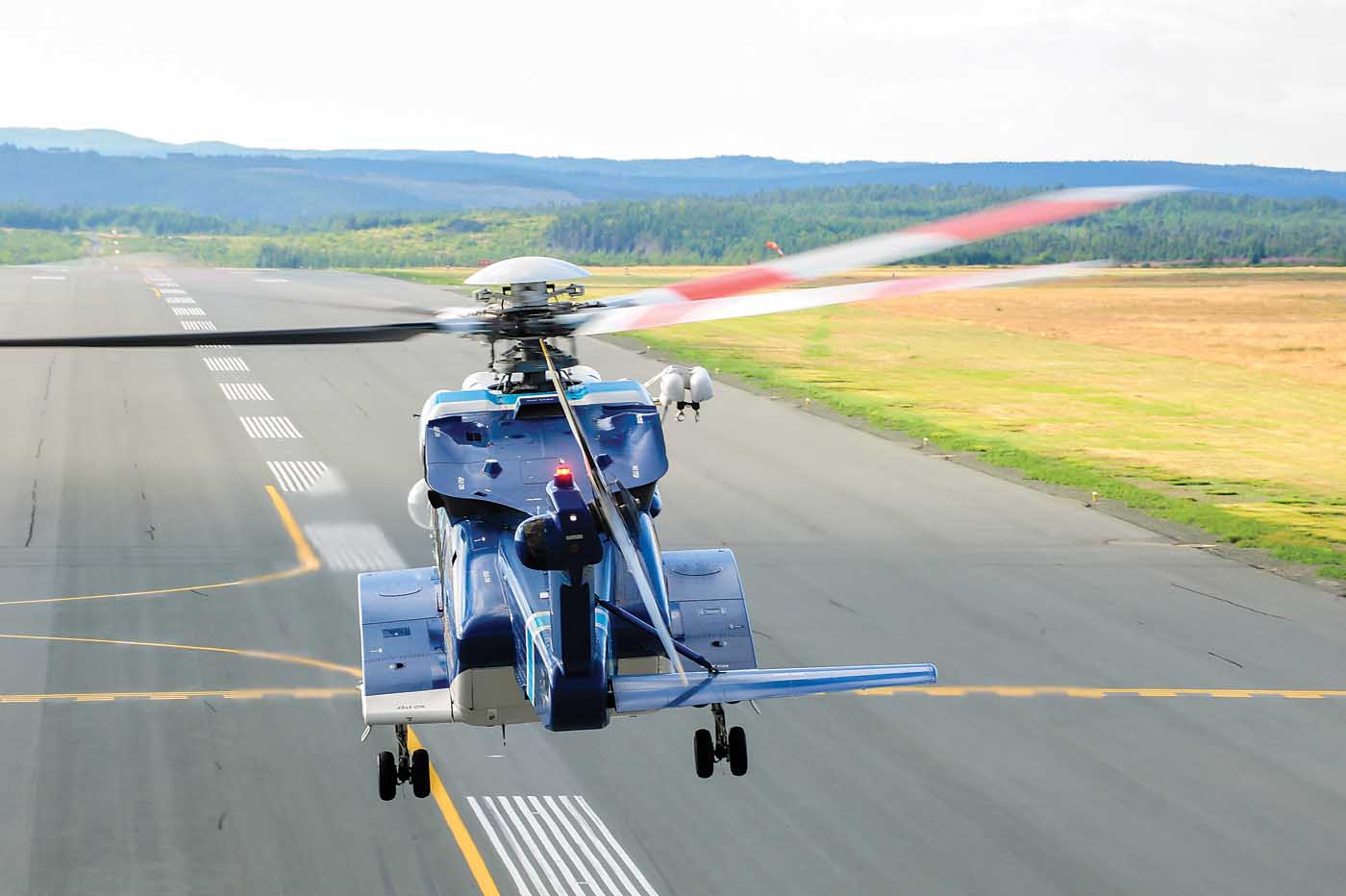 A Cougar Helicopters Sikorsky S-92, specially equipped for search-and-rescue operations, takes off from St. John’s International Airport in Newfoundland. Mike Reyno Photo