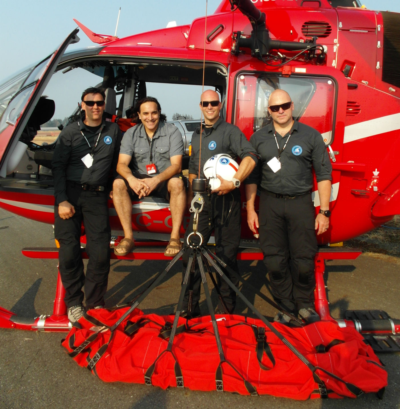 From left: Jordan Lawrence, Dr. Greg Haljan, Paul Windsor and Miles Randell were at the 2017 Abbotsford International Airshow to promote TEAAM, a new helicopter emergency medical service that will be based in Squamish, British Columbia. In collaboration with Blackcomb Helicopters, the organization aims to deliver advanced medical care to patients in remote sites that are beyond the mandate of the province's current air medical providers. Lisa Gordon Photo