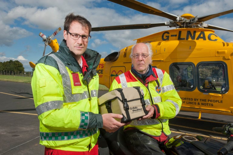 Blood is carried by the Ambucopter in specially designed thermostatically controlled boxes, together with a machine to warm it to the correct temperature. Lincs & Notts Air Ambulance Photo