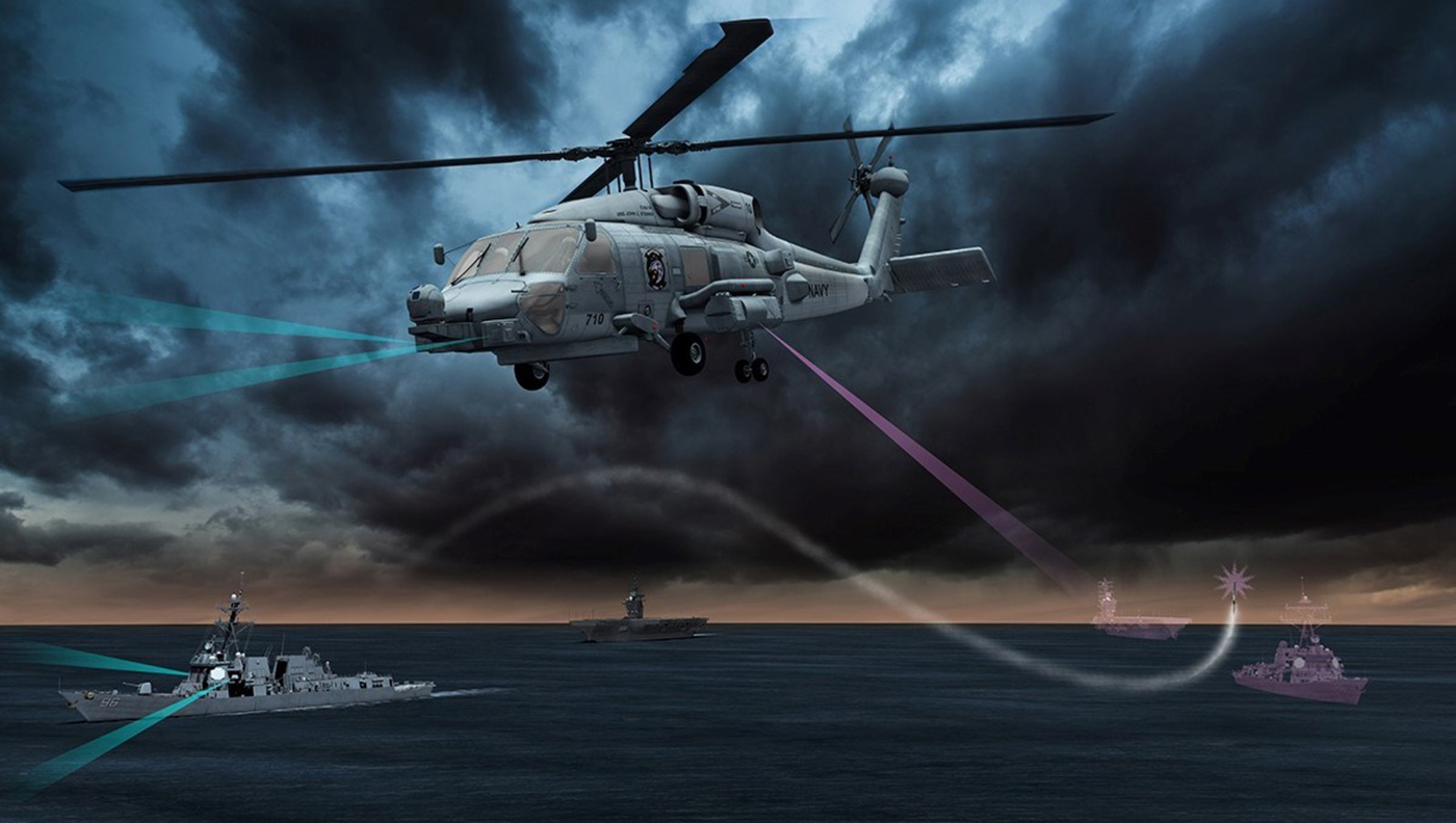 Lockheed Martin’s Advanced Off-Board Electronic Warfare (AOEW) Active Mission Payload (AMP) AN/ALQ-248 system, a pod hosted on an MH-60R or MH-60S, will enhance the way the U.S. Navy detects and responds to anti-ship missile threats. Lockheed Martin Image