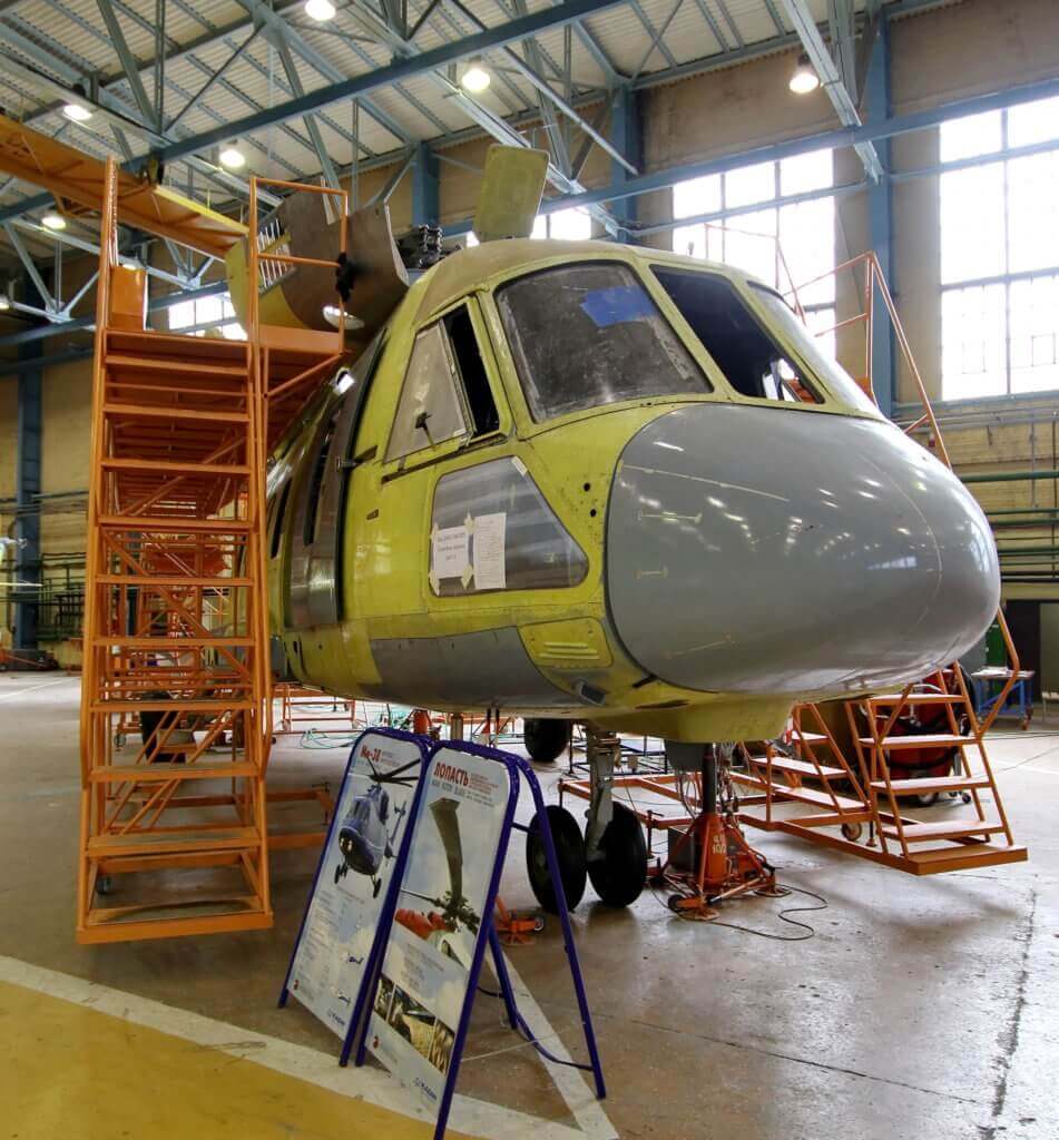 The first Mi-38T in the final assembly line of the Kazan Helicopters plant, August 2017. Babak Taghvaee Photo