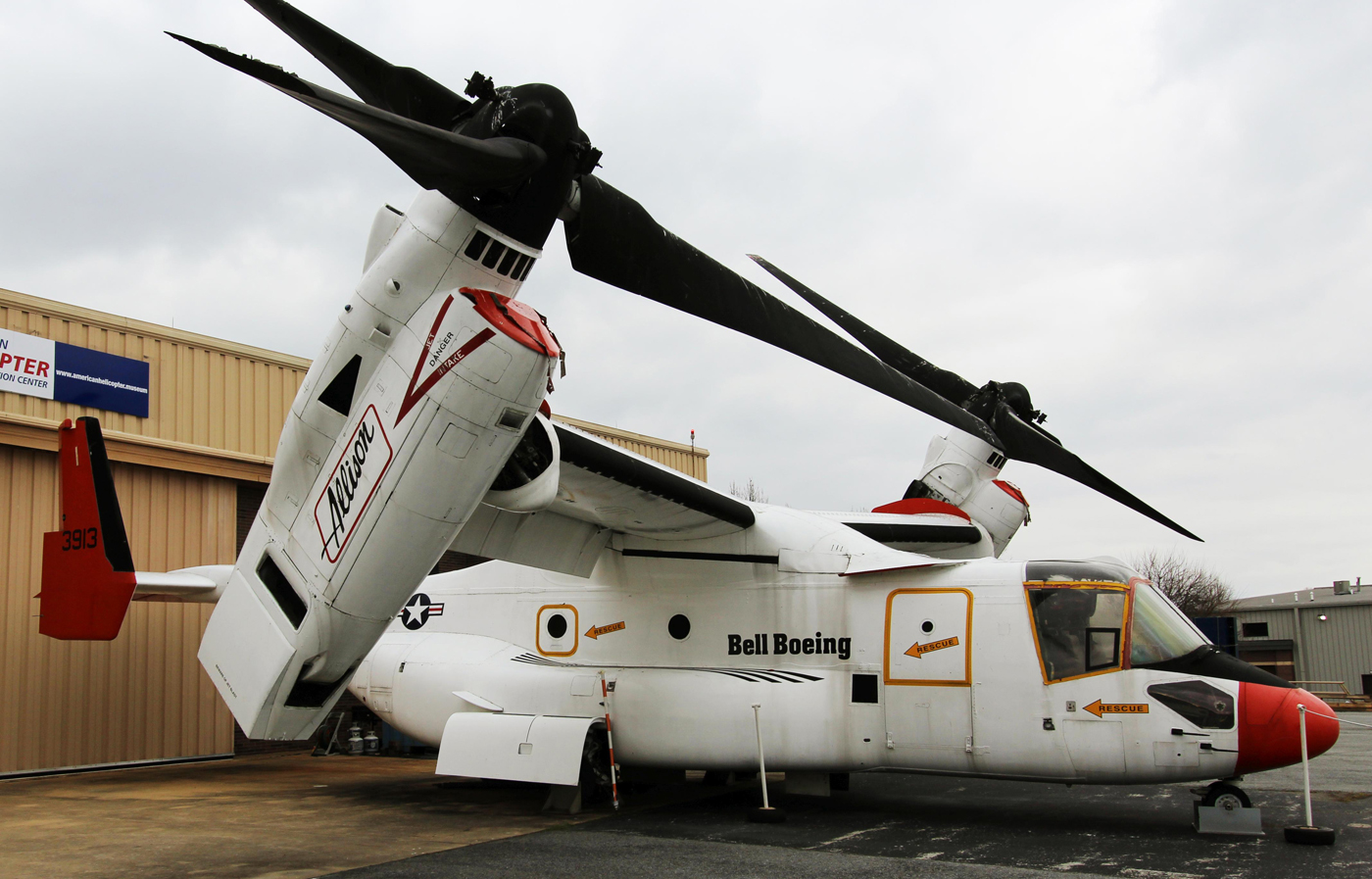 Six of the American Helicopter Museum's helicopters are available for adoption, including this Bell-Boeing V-22 Osprey. American Helicopter Museum Photo