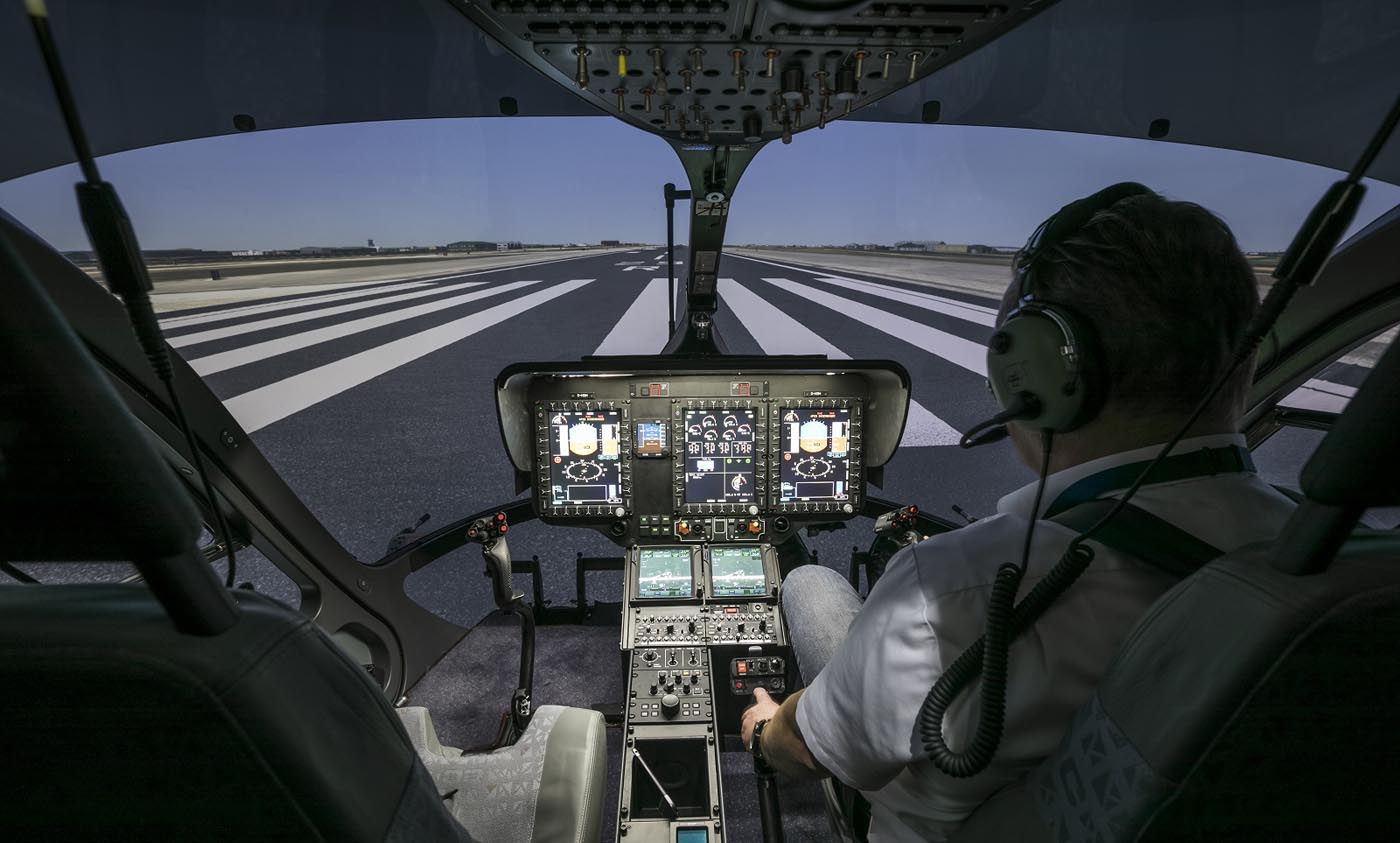 The H145 simulator can be used for initial training and refresher courses, specific instruction on emergency procedures, flights according to instrument flight rules (IFR), in offshore conditions and at night (with night vision goggles), as well as for Cat. A operations. Airbus Helicopters Photo