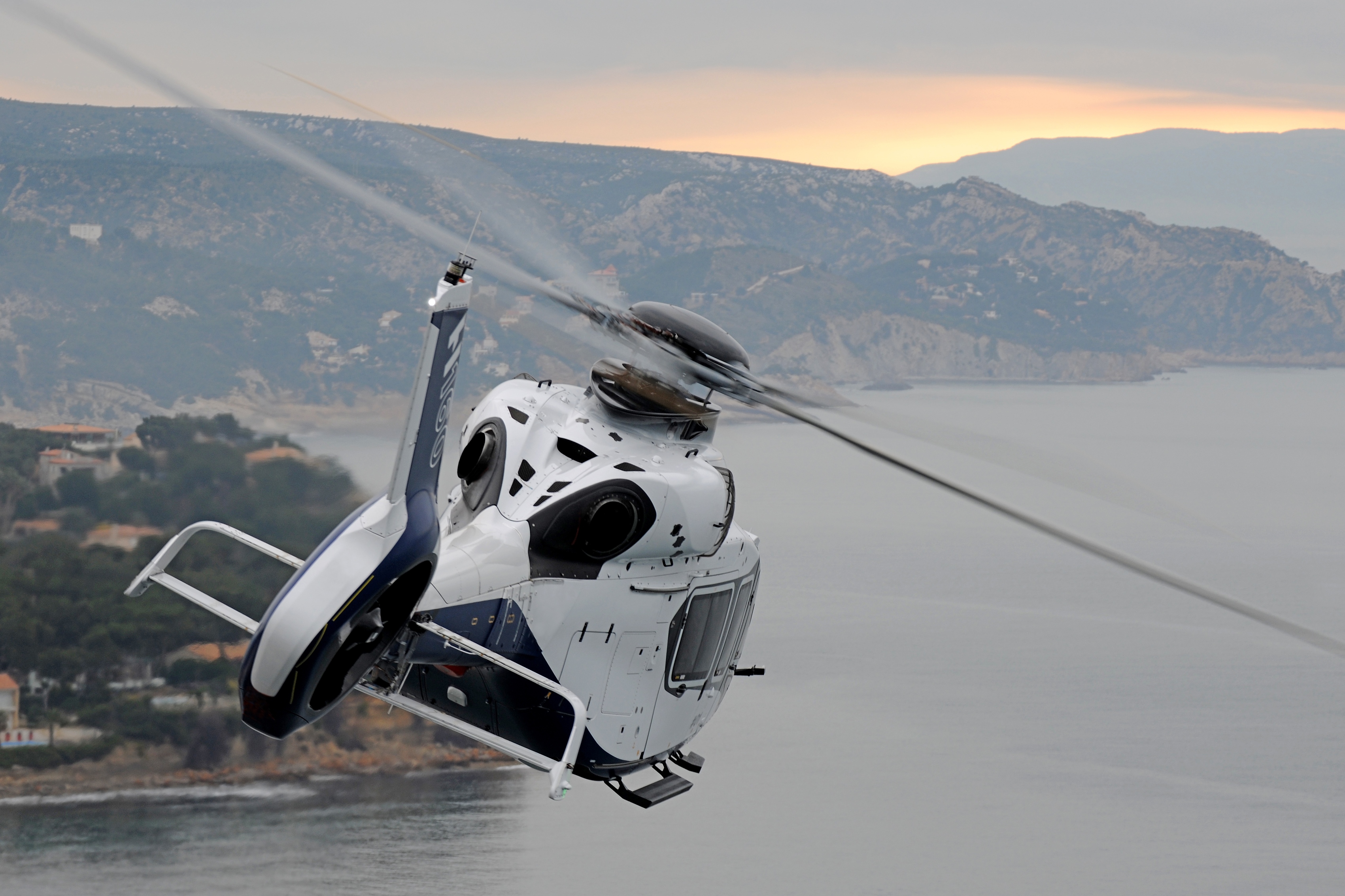 Airbus Helicopters' H160 prototype in the air for flight testing.
