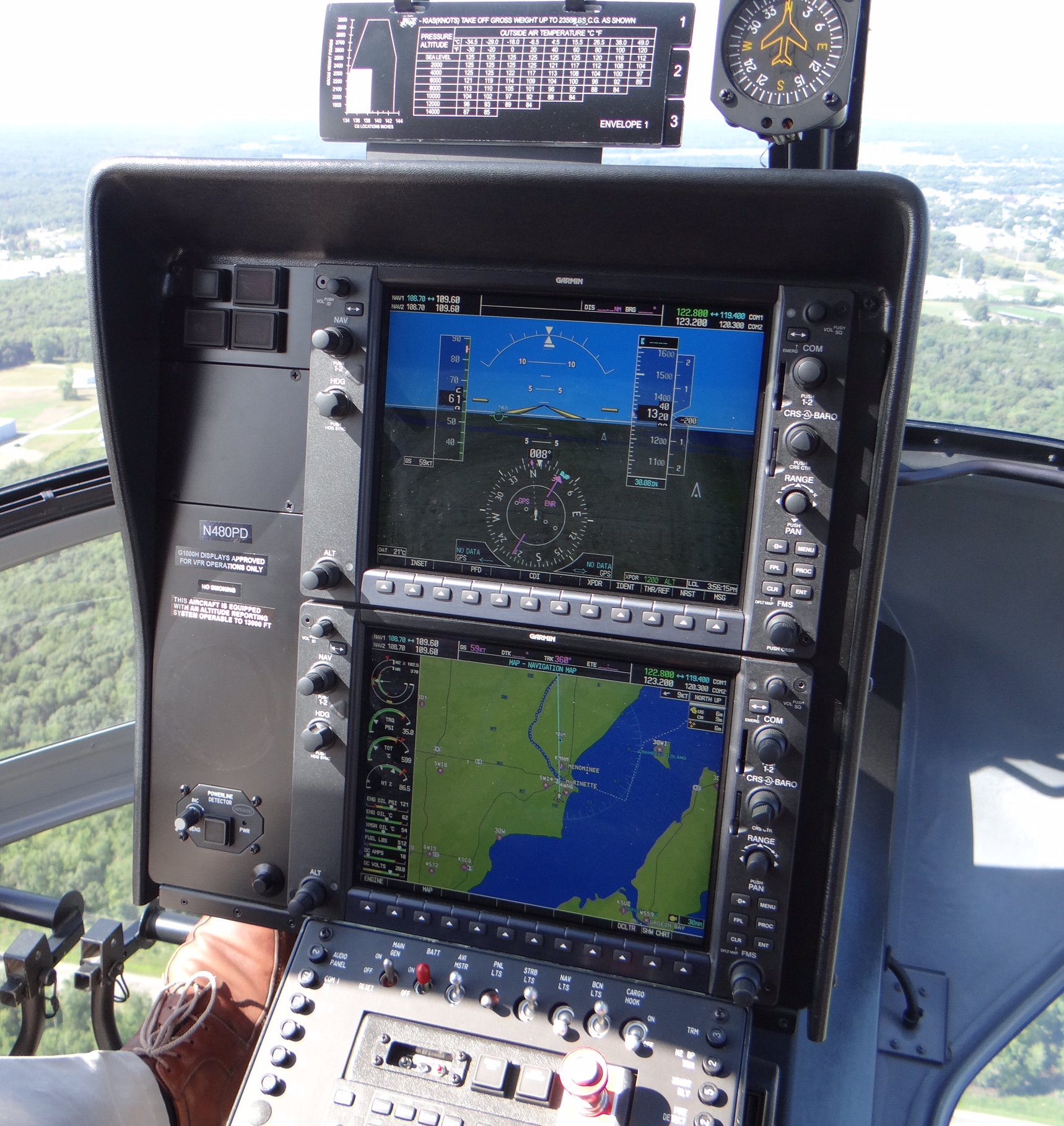 The Enstrom 480B-G helicopter is equipped with the Garmin G1000H, offering glass cockpit capability. Enstrom Photo