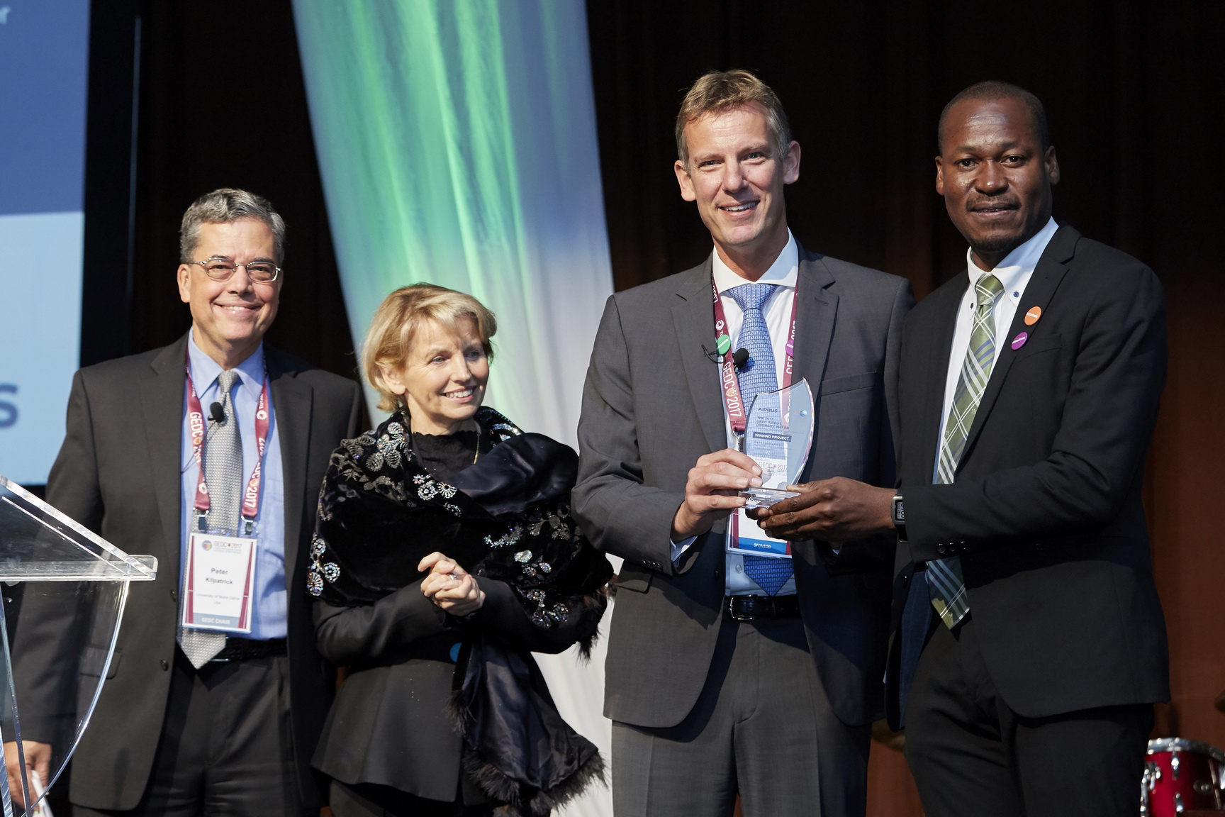 From right to left: Taiwo Tejumola; Jean-Brice Dumont; Marie Paule Roudil, director of the UNESCO Liaison Office, New York; and Peter Kilpatrick.