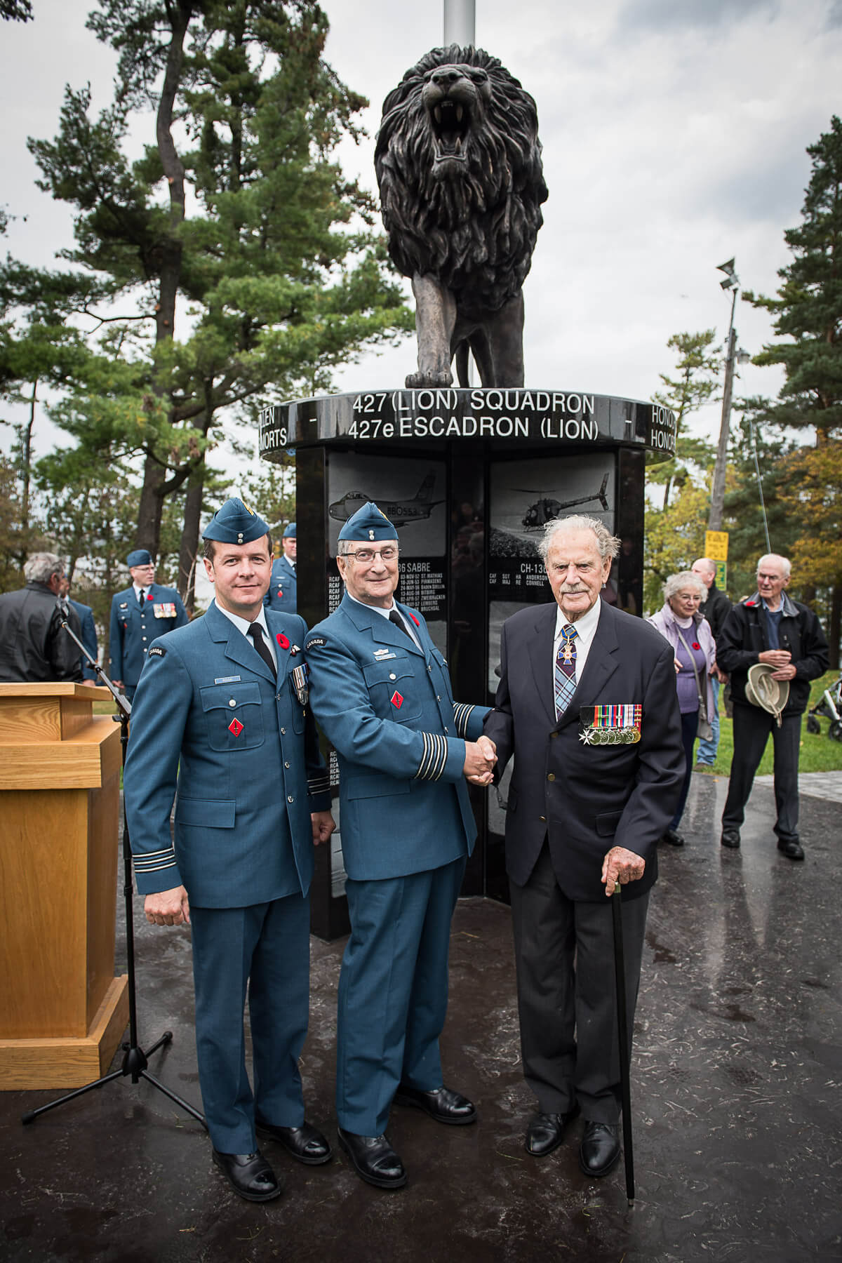 Largely championed by the Royal Canadian Air Force Association Trust and 427 SOAS Honorary Col Delbert Lippert, the cenotaph is a milestone in the Squadron’s history, being the first dedication of its kind to honor the sacrifices and storied past of 427 Squadron