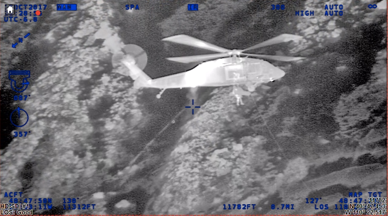 Luke Bowman of the Utah Highway Patrol filmed the rescue using his helicopter's forward-looking infrared camera. UHP Image