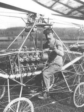 At 24 years old, Paul Cornu designed and built a working, two-rotor model helicopter that weighed 29 pounds. FAI Photo